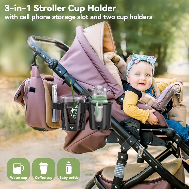 KDD Stroller Cup Holder with Phone Holder, 3-in-1 Removable Bottle Holder - Image 2